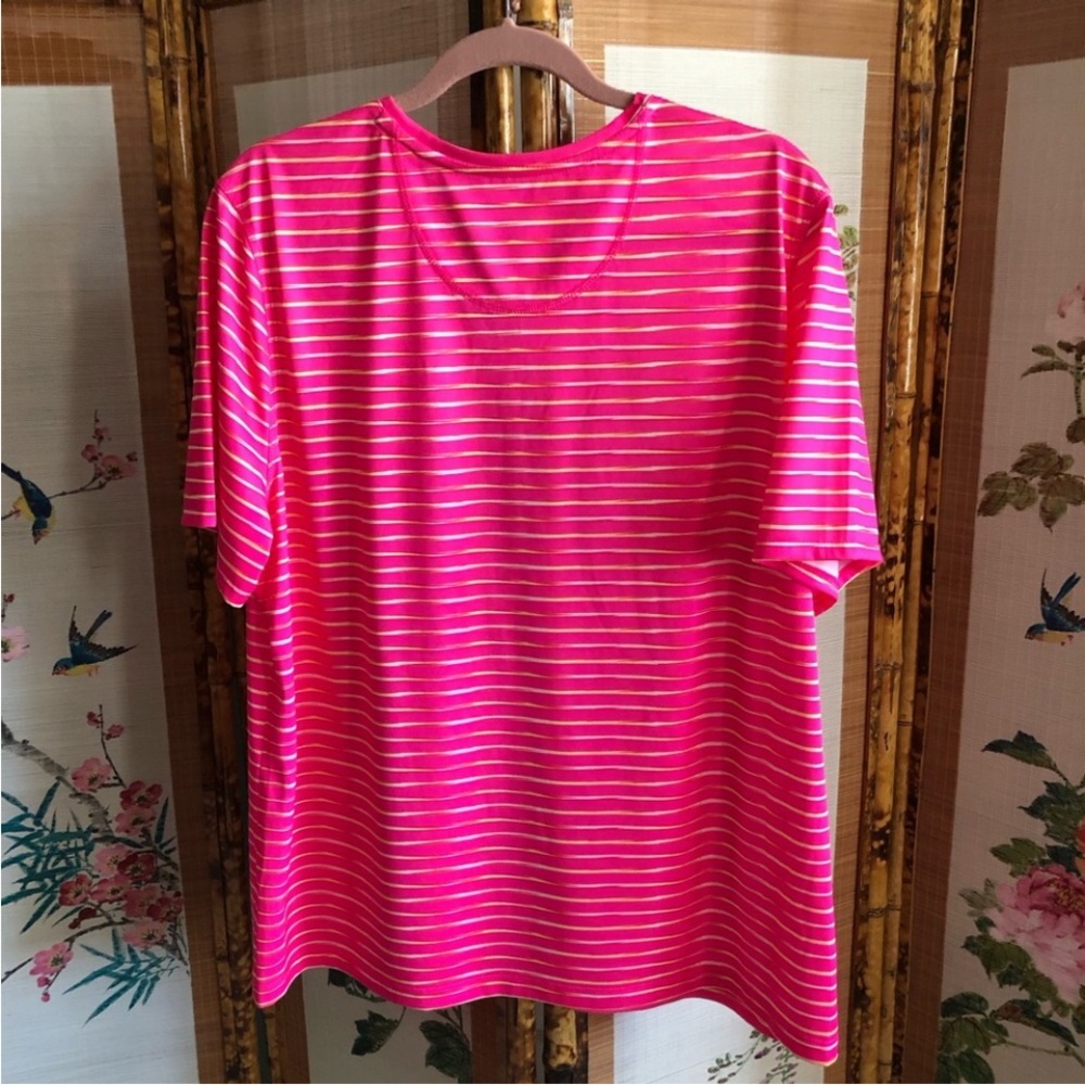 Reel Legends tee performance outdoors workout shirt pink V neck stripes fishing - Picture 3 of 5
